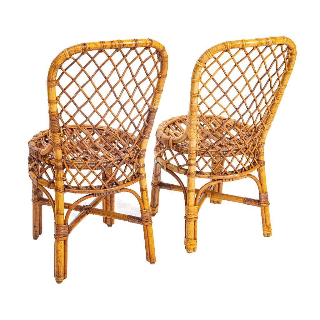 Pair of Vintage Bielecky Round Rattan Chairs with Woven Seat