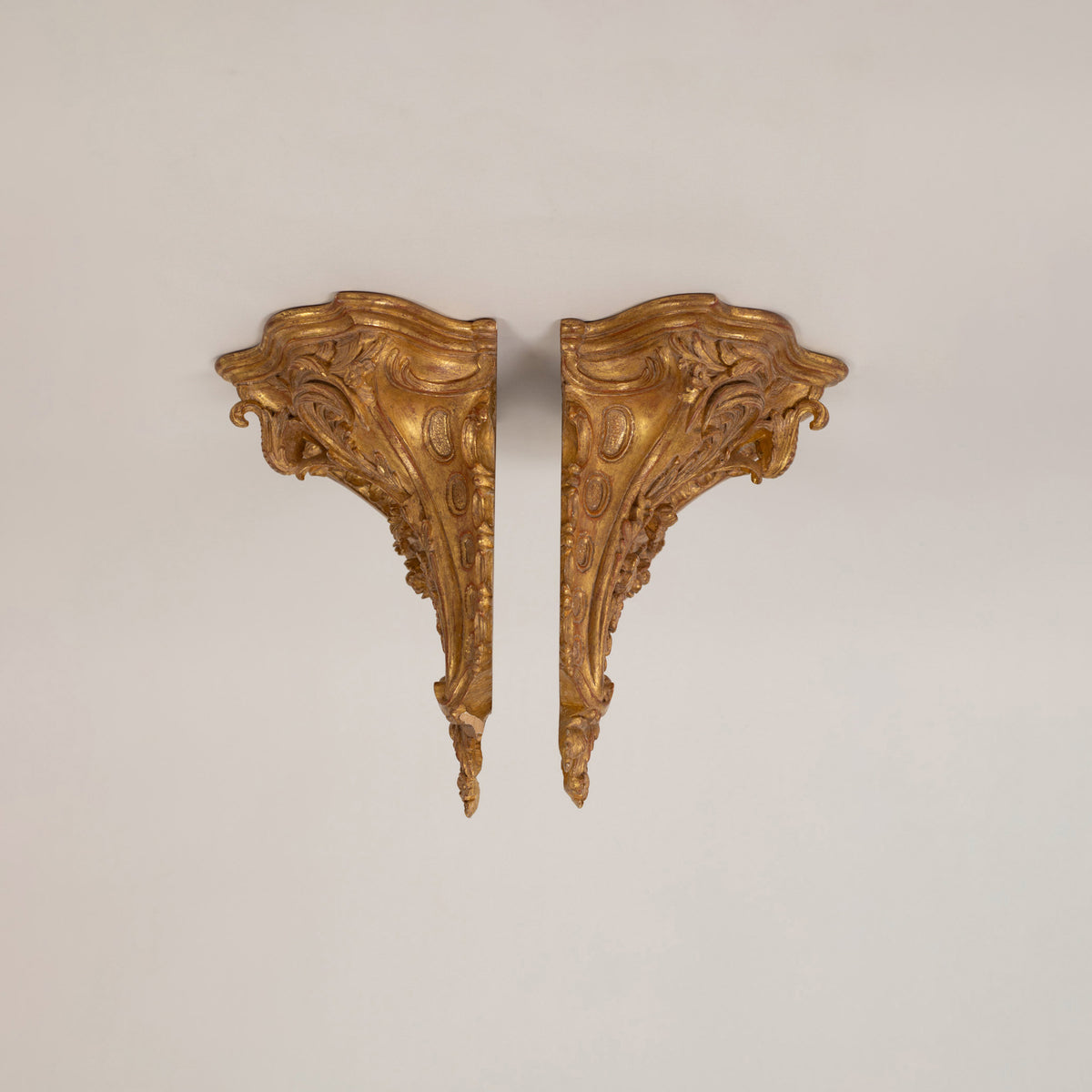 A Pair of Louis XV Style Giltwood Wall Brackets