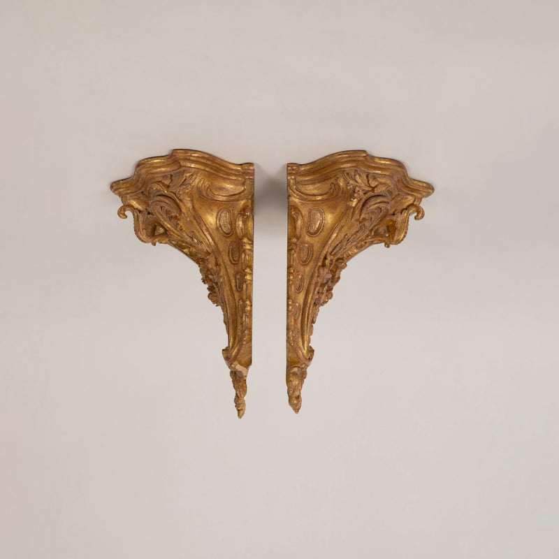 A Pair of Louis XV Style Giltwood Wall Brackets
