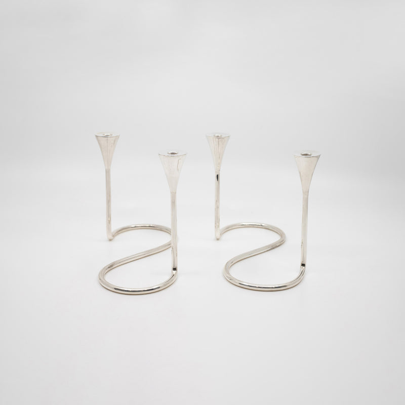 A Pair of Sterling Silver Modern Candelabras