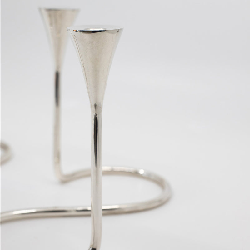 A Pair of Sterling Silver Modern Candelabras