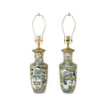 A Pair of 19th Century Chinese Rouleau Famille Verte Lamps