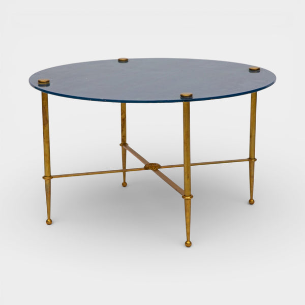 A Pair of Neoclassical-Style, Reverse-Painted Glass Top Side Tables