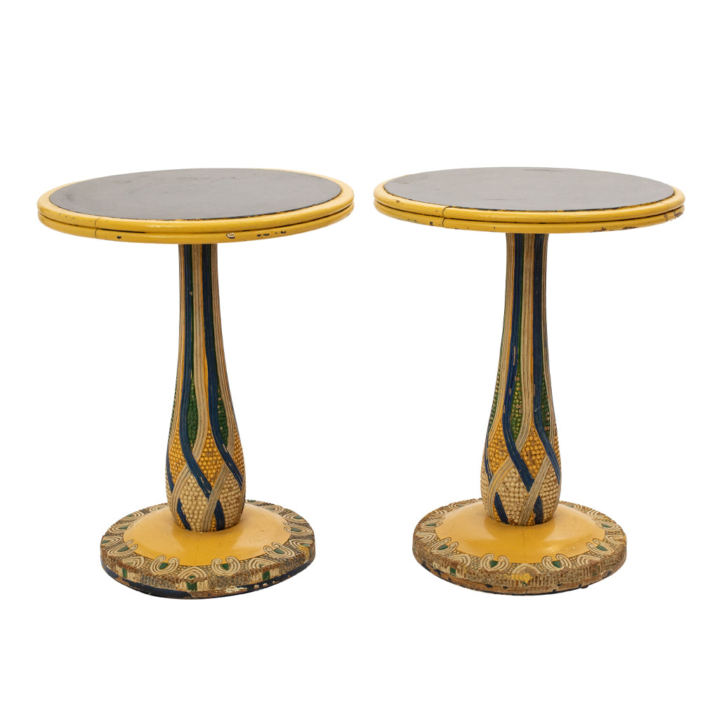Pair Jugendstil slate-topped, painted wood side tables
