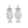 A Pair of Vintage White Faience Pineapple Lamps by Jean Roger