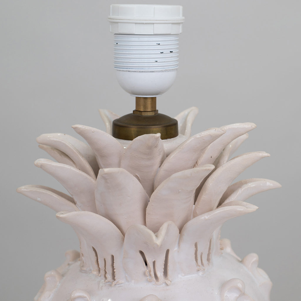 A Pair of Vintage White Faience Pineapple Lamps by Jean Roger