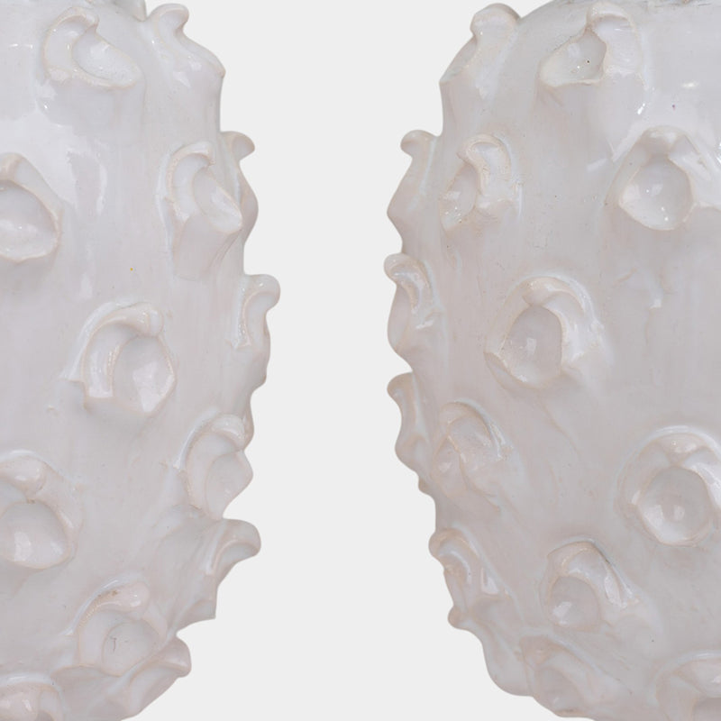 A Pair of Vintage White Faience Pineapple Lamps by Jean Roger