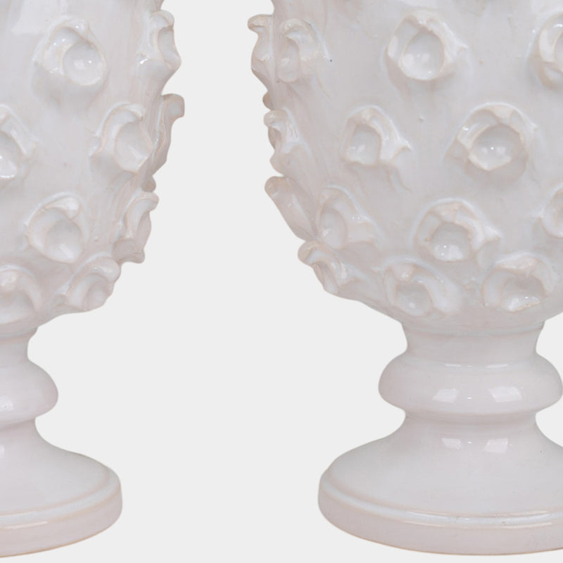 A Pair of Vintage White Faience Pineapple Lamps by Jean Roger