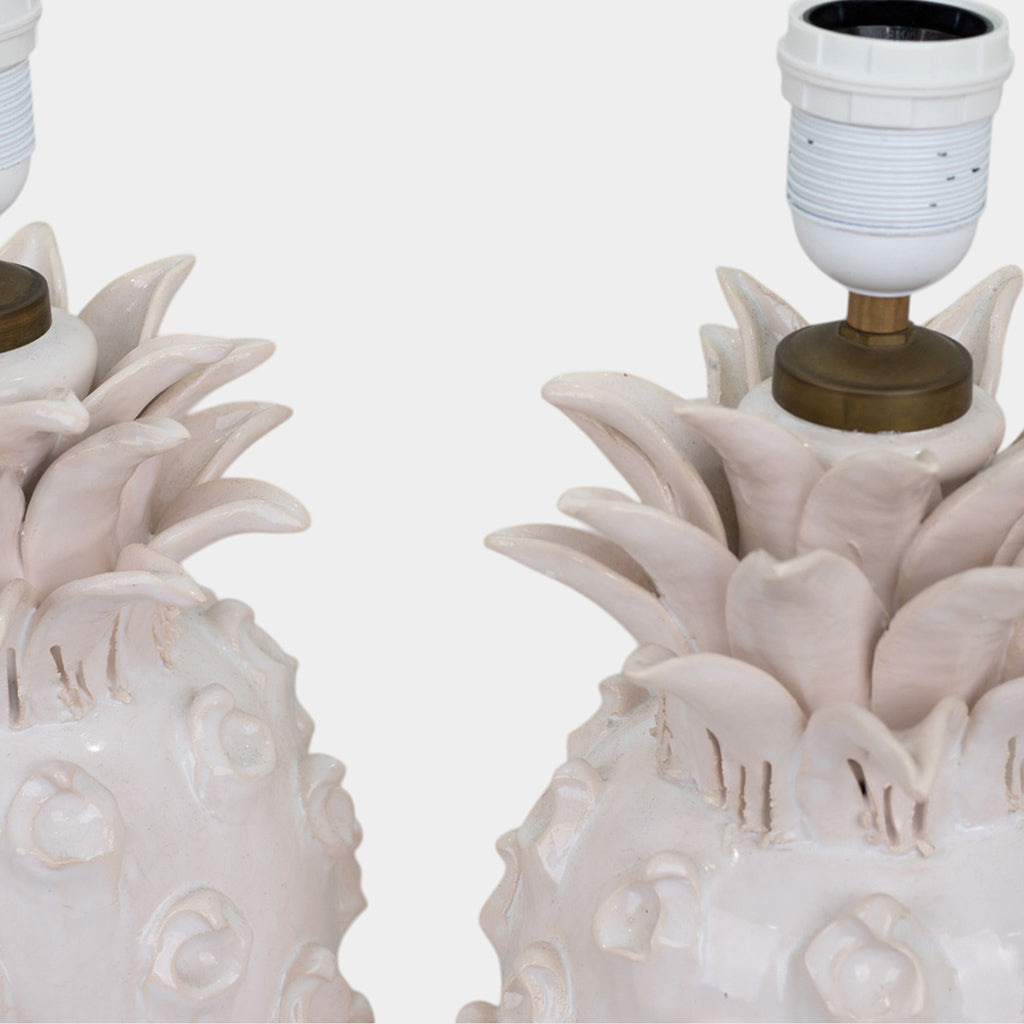 A Pair of Vintage White Faience Pineapple Lamps by Jean Roger