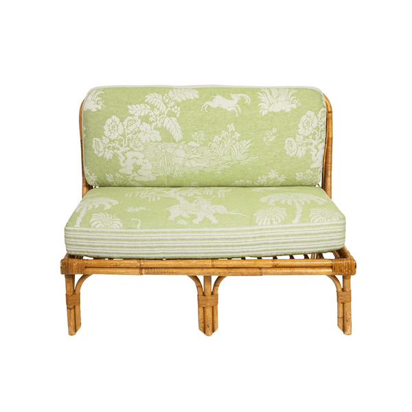 A Pair of Bamboo and Rattan Banquettes in Casa Branca Animal Kingdom Fabric