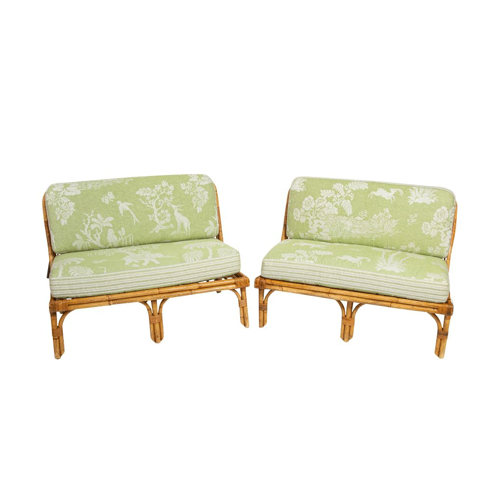 Set of Four Bamboo and Rattan Banquettes in Casa Branca Animal Kingdom Fabric