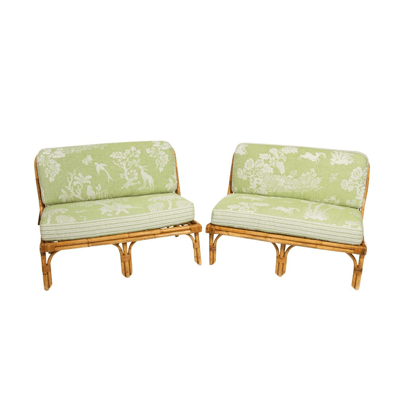 Set of Four Bamboo and Rattan Banquettes in Casa Branca Animal Kingdom Fabric