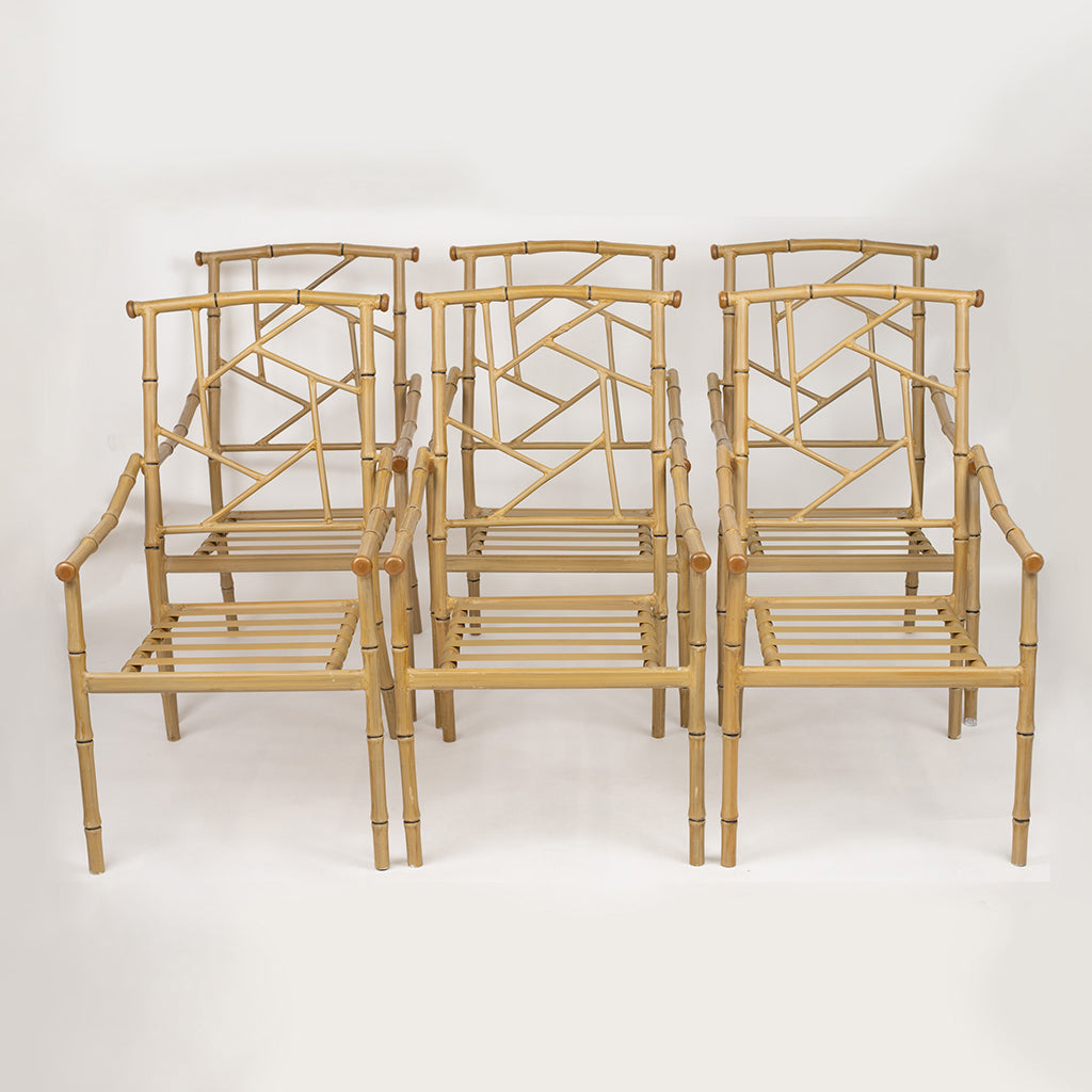 Set of 6 Painted Faux Bamboo Fretwork Patio Chairs