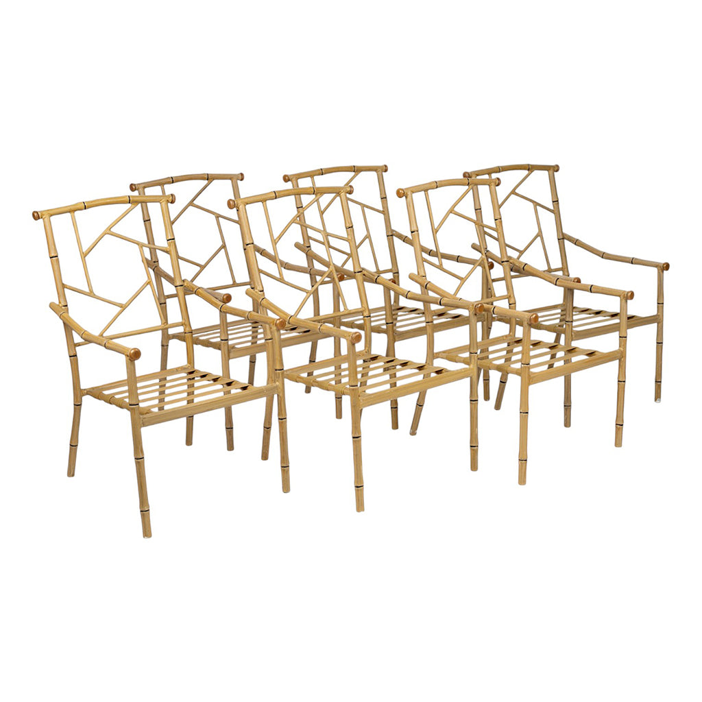 Set of 6 Painted Faux Bamboo Fretwork Patio Chairs