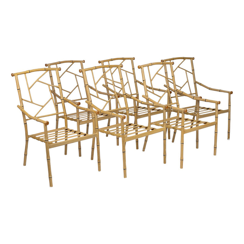 Set of 6 Painted Faux Bamboo Fretwork Patio Chairs