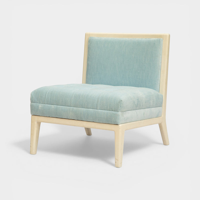 A Pair of Vintage White Lacquered Slipper Chairs attributed to T.H. Robsjohn-Gibbings