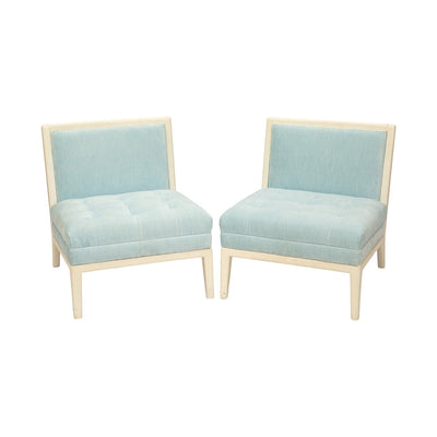 A Pair of Vintage White Lacquered Slipper Chairs attributed to T.H. Robsjohn-Gibbings