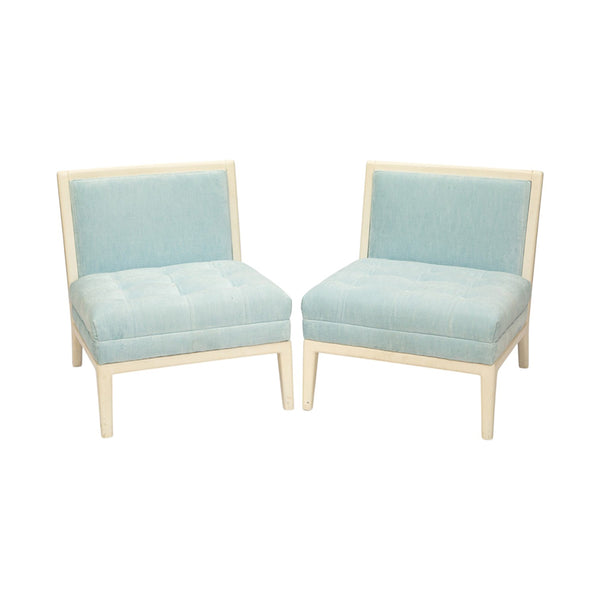 A Pair of Vintage White Lacquered Slipper Chairs attributed to T.H. Robsjohn-Gibbings