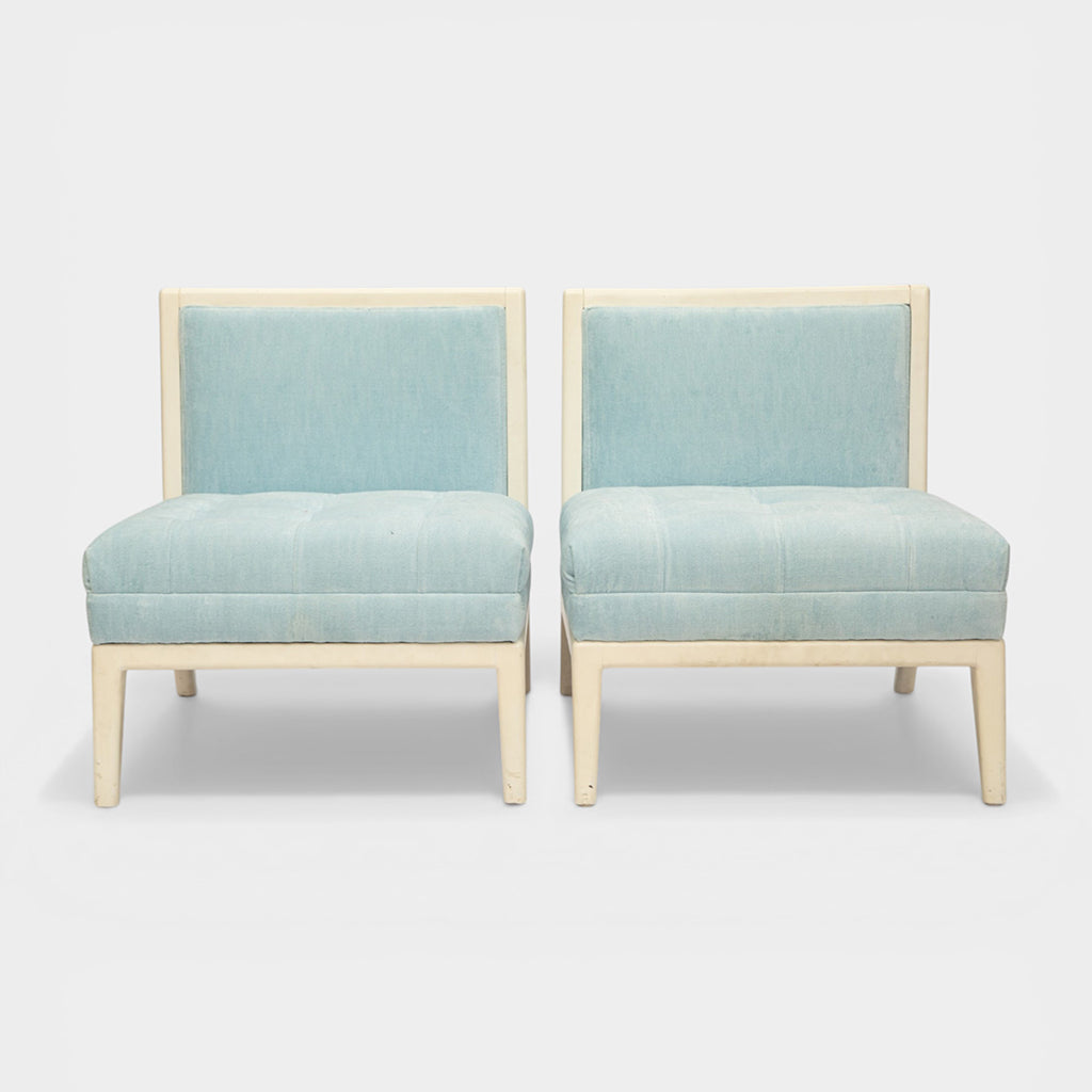 A Pair of Vintage White Lacquered Slipper Chairs attributed to T.H. Robsjohn-Gibbings