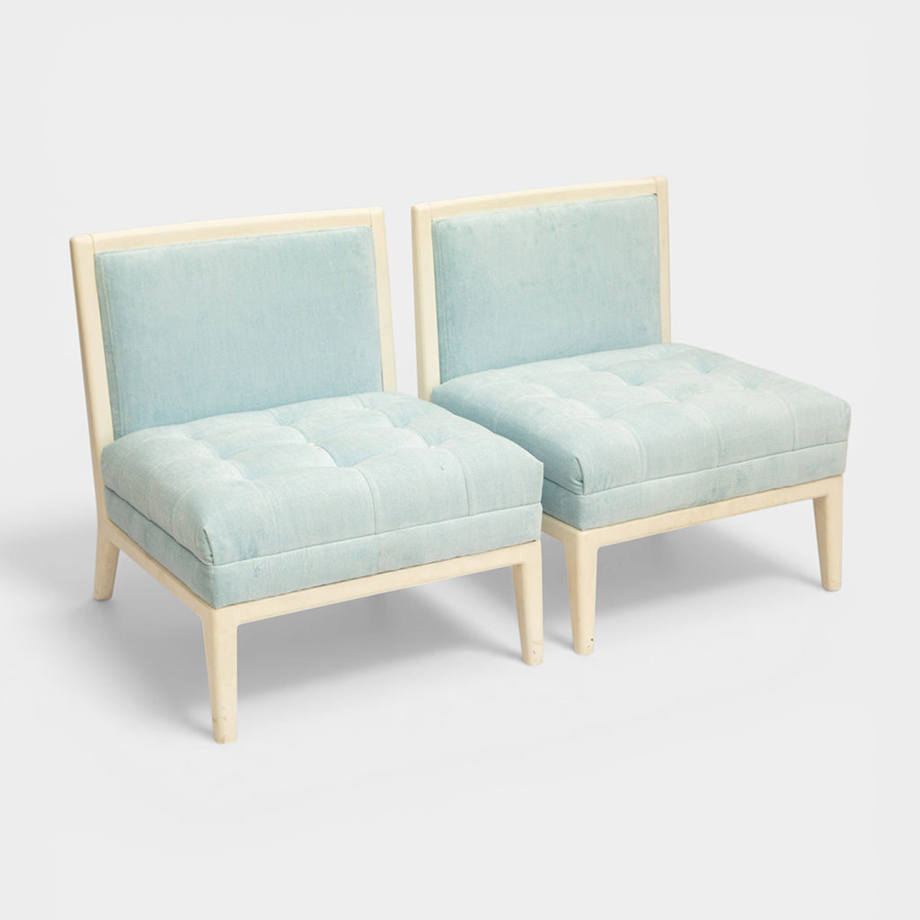 A Pair of Vintage White Lacquered Slipper Chairs attributed to T.H. Robsjohn-Gibbings