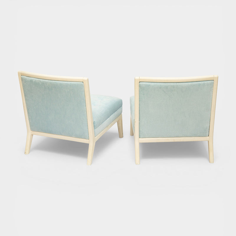 A Pair of Vintage White Lacquered Slipper Chairs attributed to T.H. Robsjohn-Gibbings