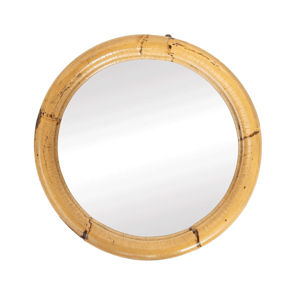 Vintage Small Round Bamboo Mirror