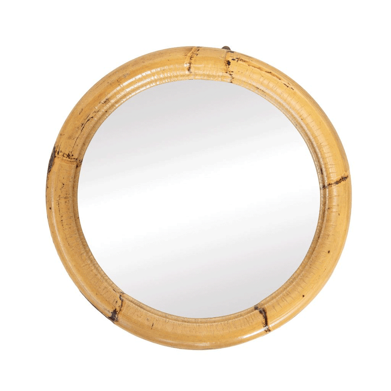 Vintage Small Round Bamboo Mirror