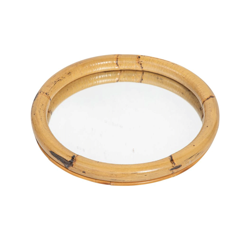 Vintage Small Round Bamboo Mirror