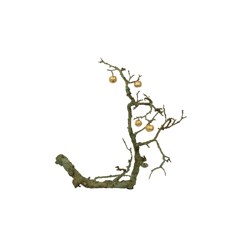 A Gilt Bronze Branch with Four Gold Leaf Apples