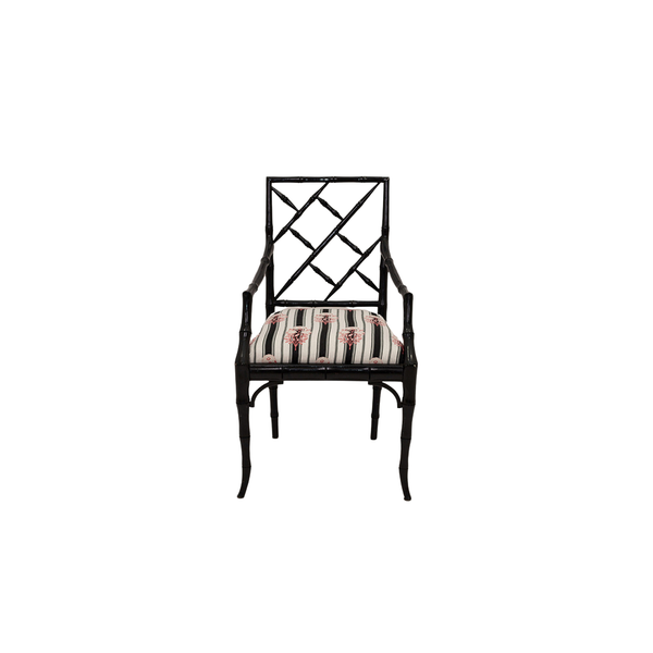 Set of Six Black Lacquered Fretwork Armchairs