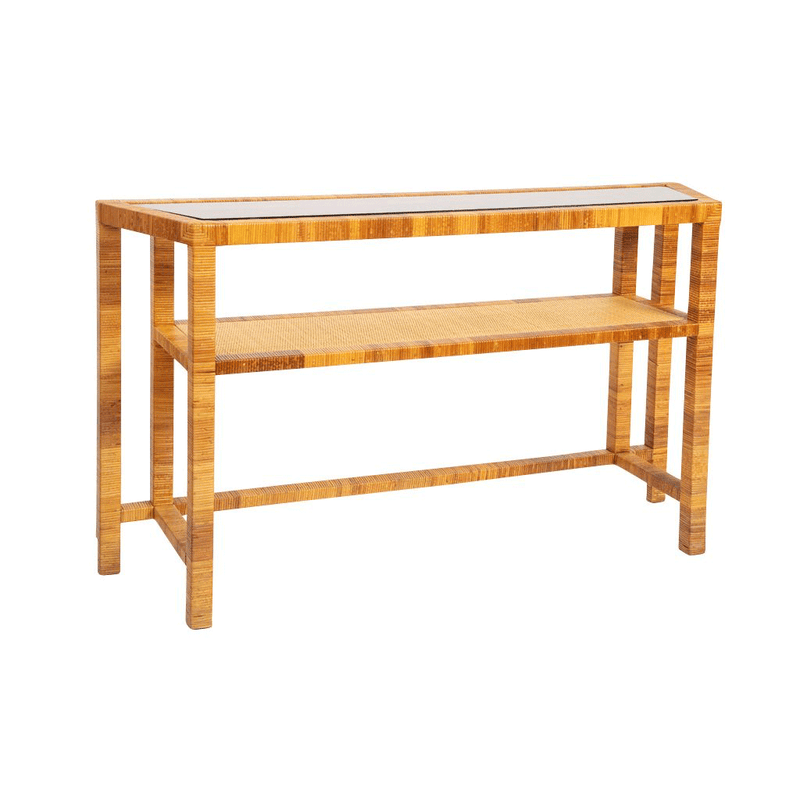 Vintage Bielecky Cane Console with Smoked Glass Top