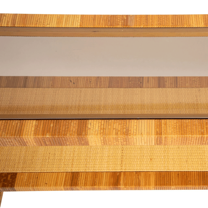 Vintage Bielecky Cane Console with Smoked Glass Top