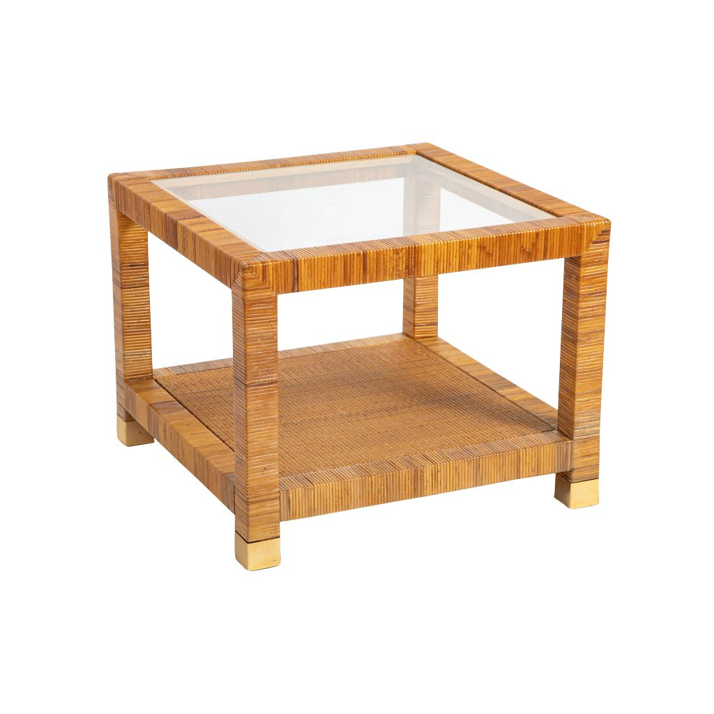 Vintage Bielecky Cane Coffee Table with Glass Top