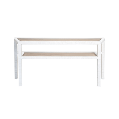 Vintage Bielecky White Cane Console with Smoked Glass Shelves