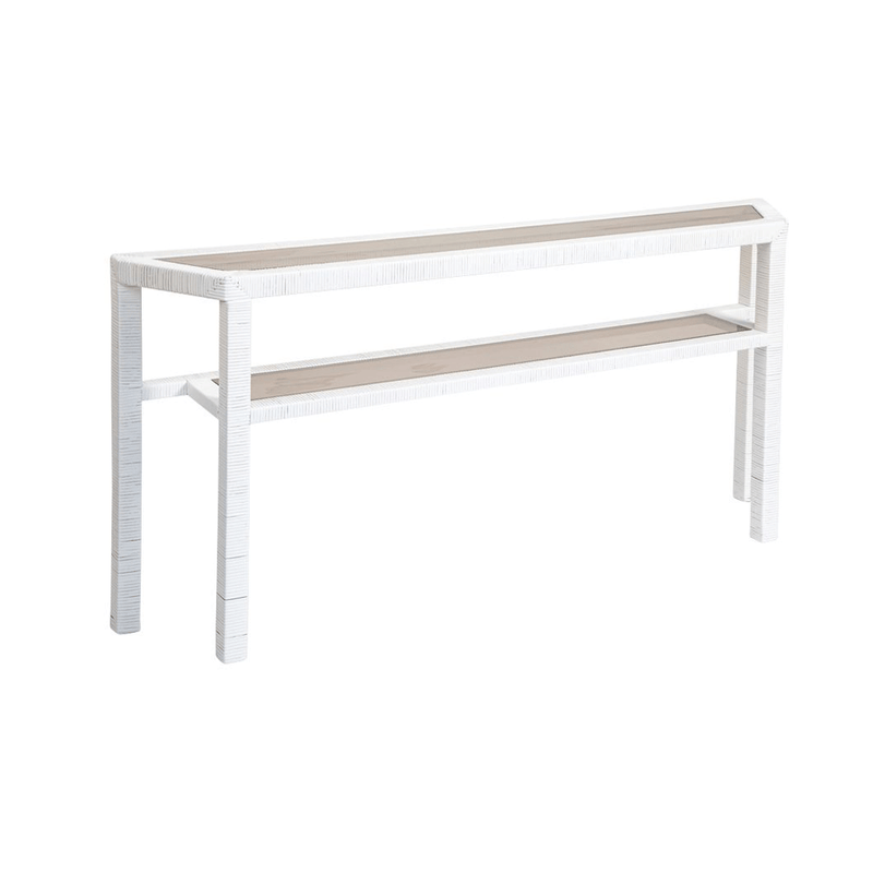 Vintage Bielecky White Cane Console with Smoked Glass Shelves