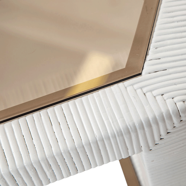 Vintage Bielecky White Cane Console with Smoked Glass Shelves