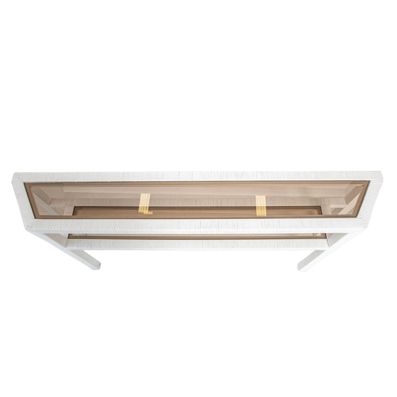 Vintage Bielecky White Cane Console with Smoked Glass Shelves