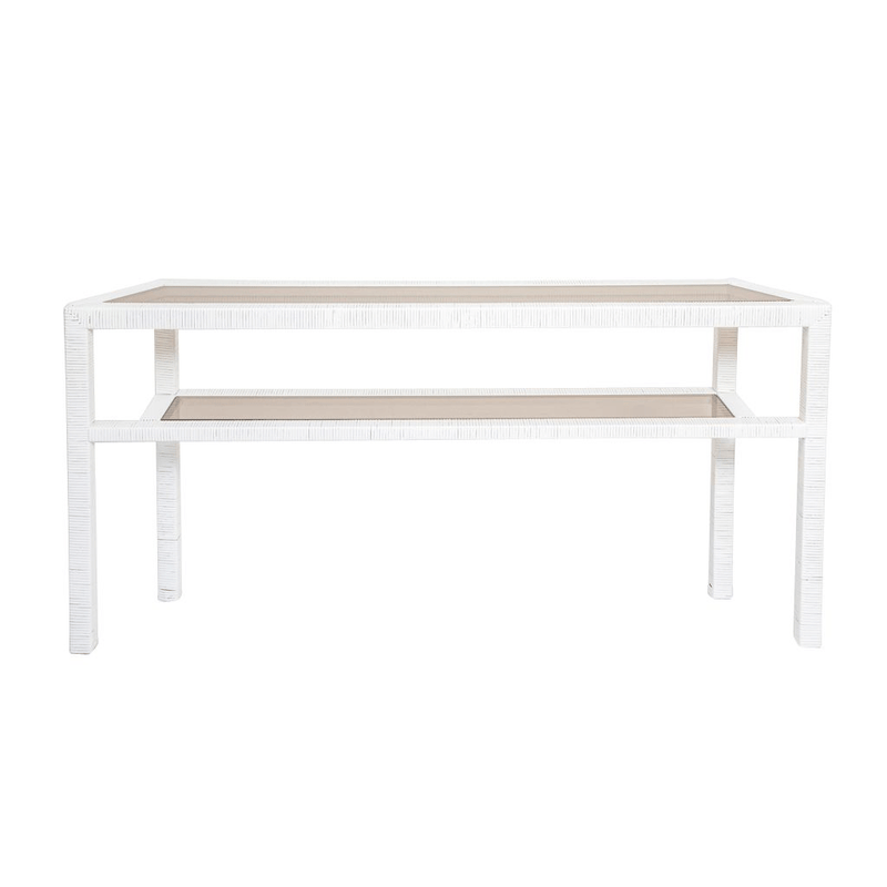 Vintage Bielecky White Cane Console with Smoked Glass Shelves