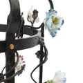 A Brass and Wrought Iron Chandelier with Painted Ceramic Flowers