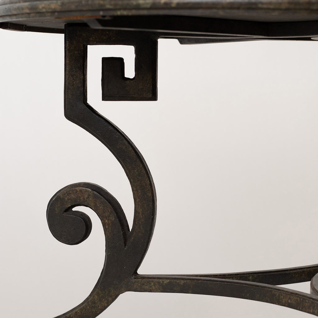 Wrought Iron Table with Antiqued Mirrored Top and Greek Key Base