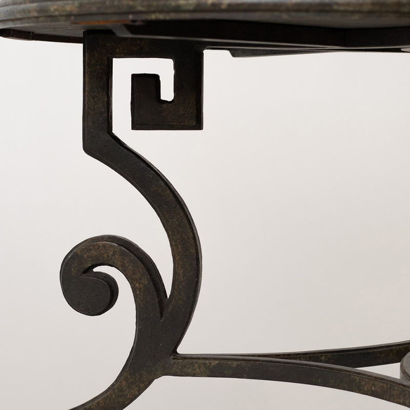 Wrought Iron Table with Antiqued Mirrored Top and Greek Key Base