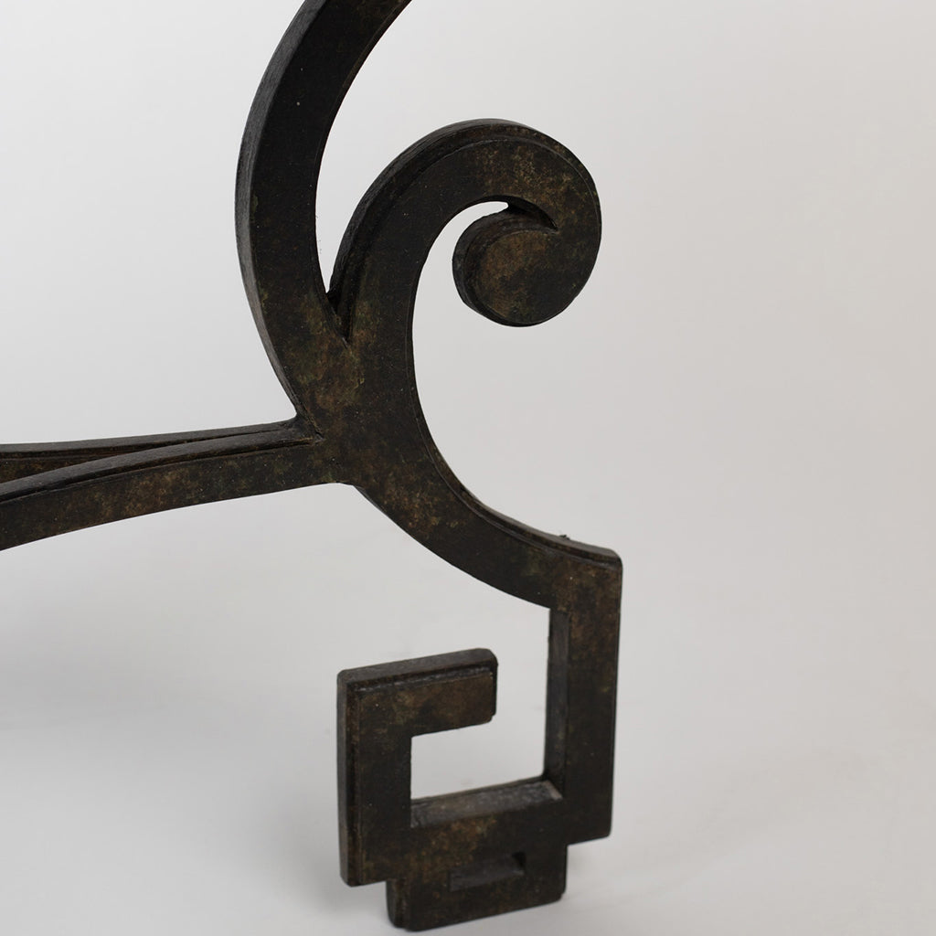Wrought Iron Table with Antiqued Mirrored Top and Greek Key Base