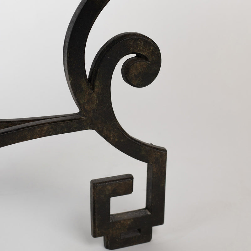 Wrought Iron Table with Antiqued Mirrored Top and Greek Key Base