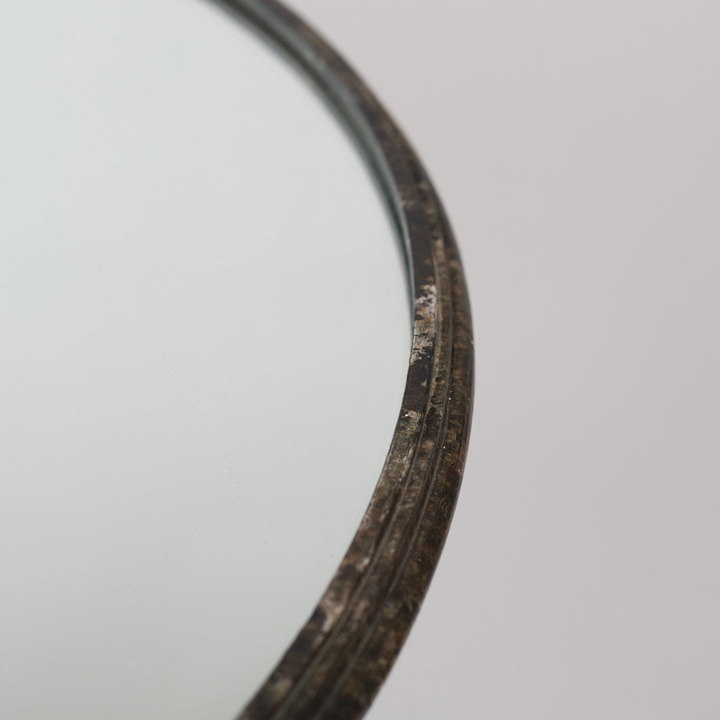 Wrought Iron Table with Antiqued Mirrored Top and Greek Key Base