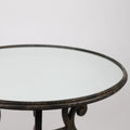 Wrought Iron Table with Antiqued Mirrored Top and Greek Key Base