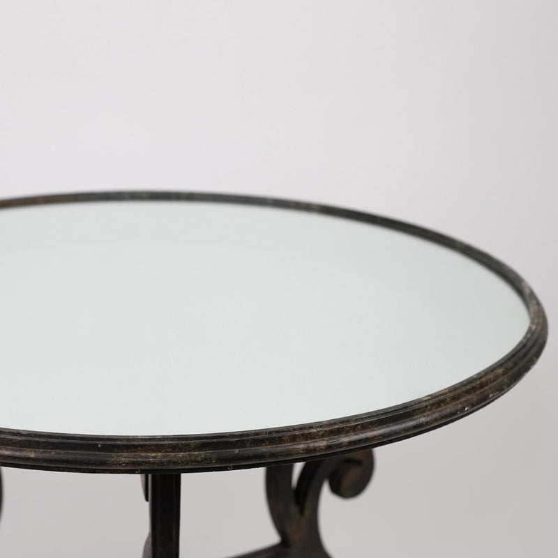 Wrought Iron Table with Antiqued Mirrored Top and Greek Key Base