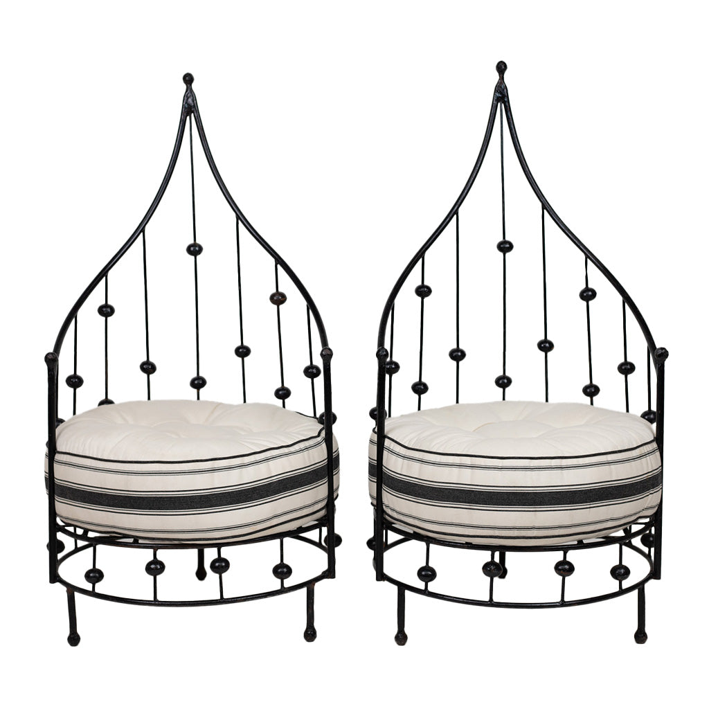 A Pair of Wrought Iron Barrel Chairs