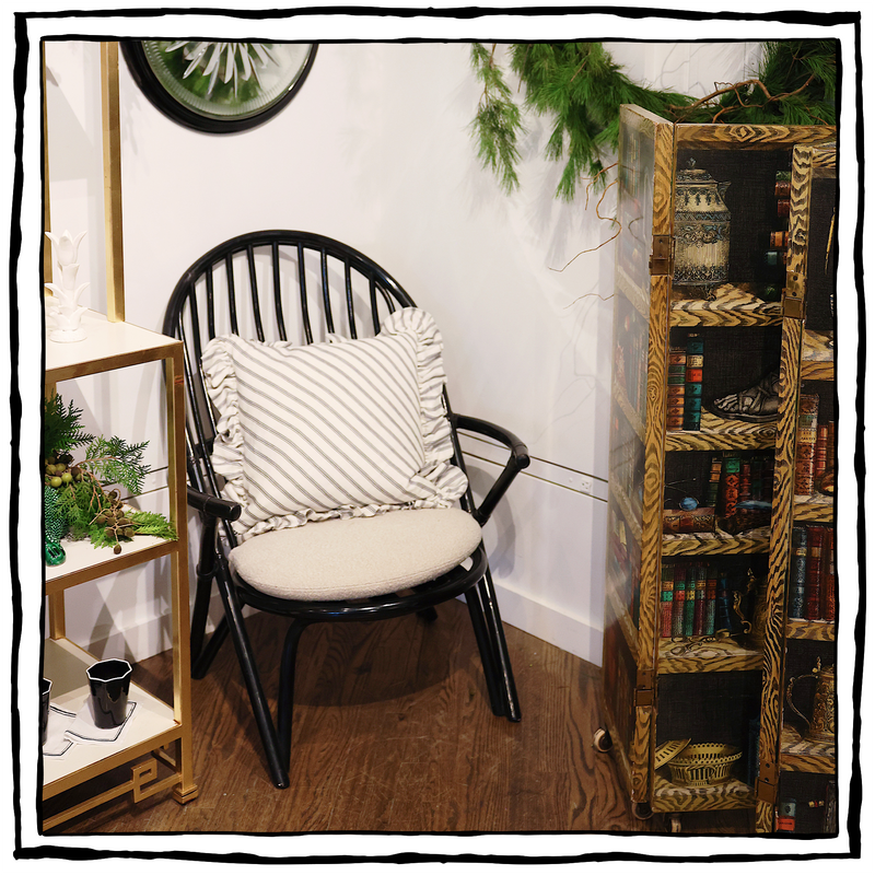 Pair of Black Lacquered Rattan Armchairs