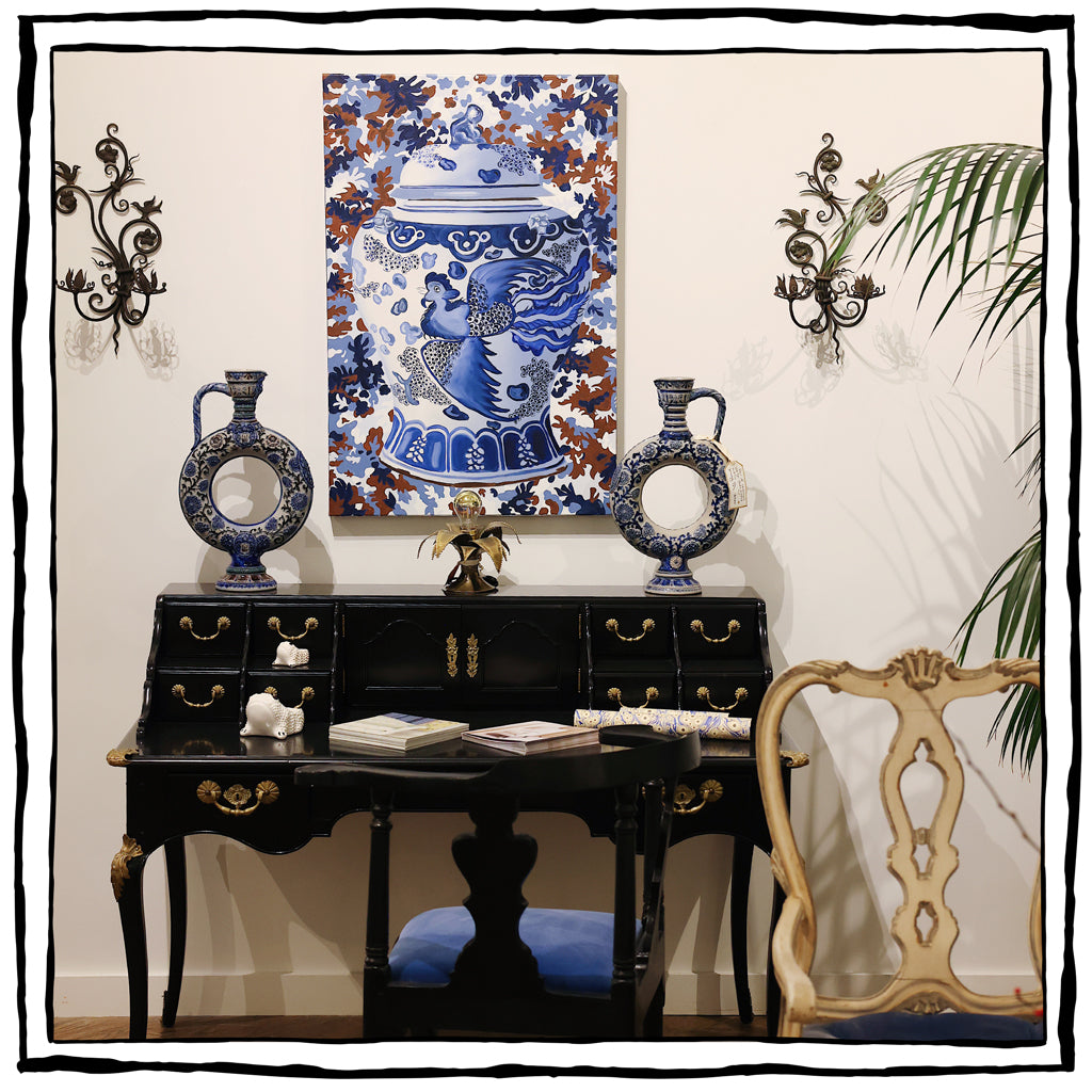 Louis XV Style Black Lacquered Writing Desk