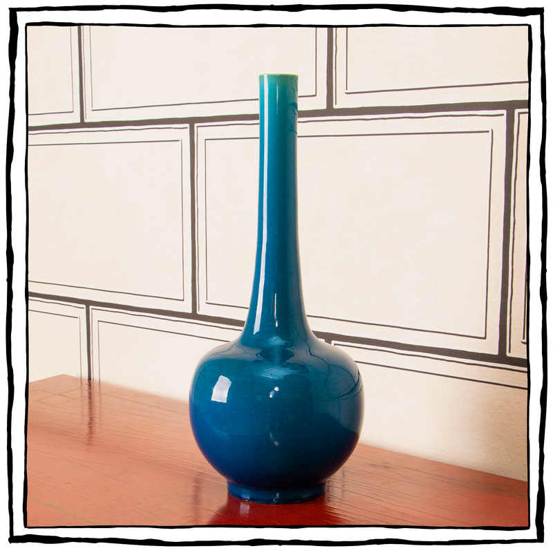 Cerulean Blue Glazed Bottle Vase